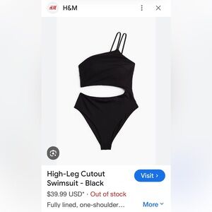 H&M NWT Black High-Leg Cutout Swimsuit